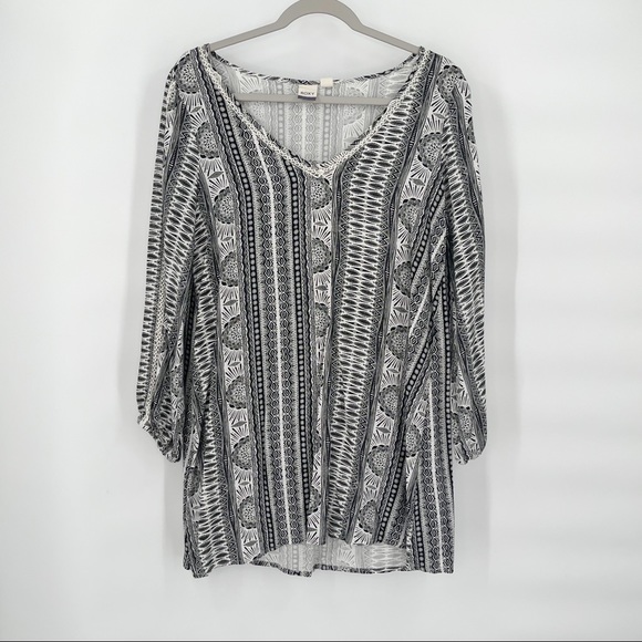 Roxy V-Neck Tunic Top Black and White Women’s Size XS - Picture 1 of 8